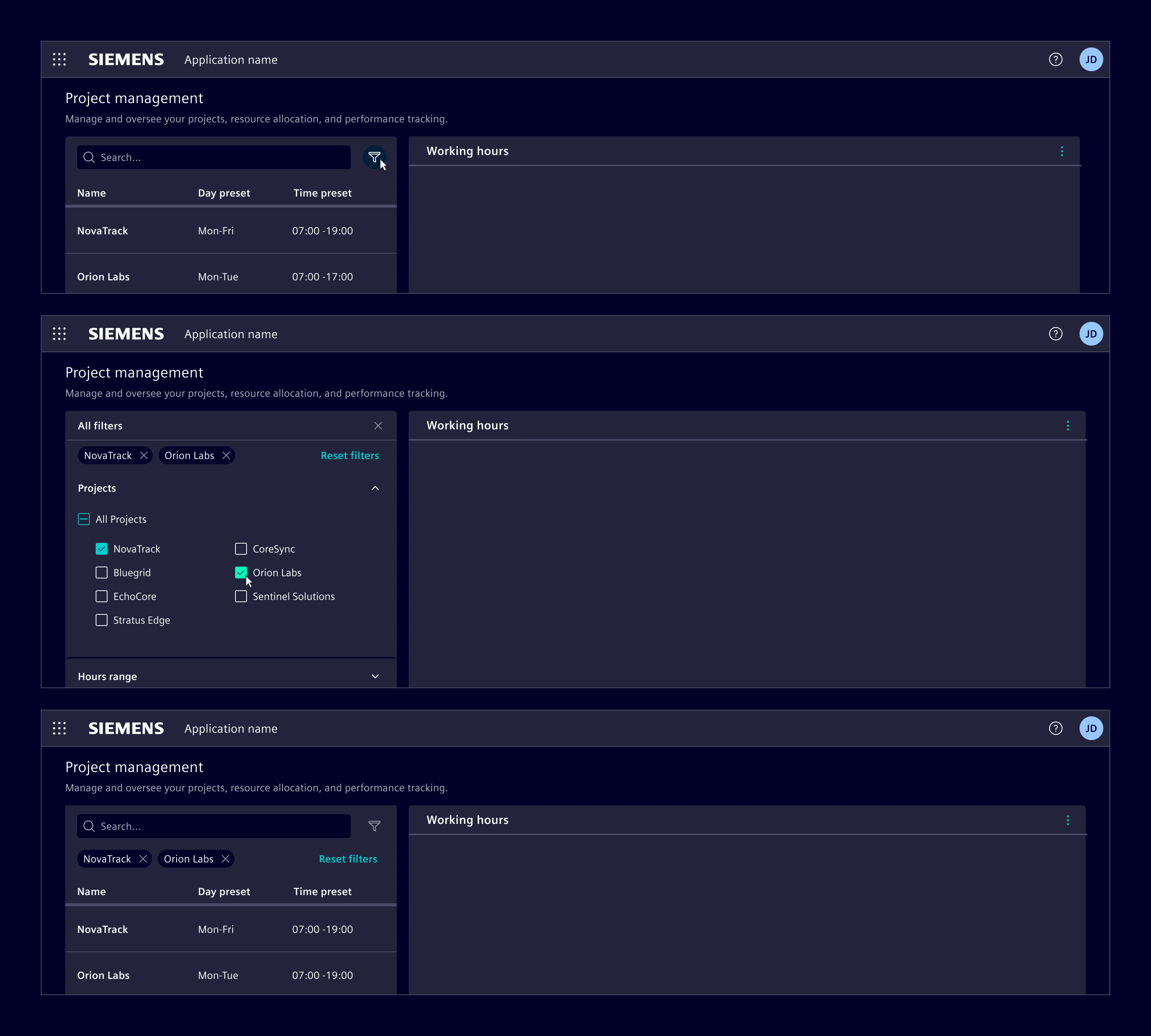 Main-detail filters flow