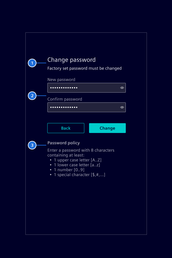 Landing page - Initial password change